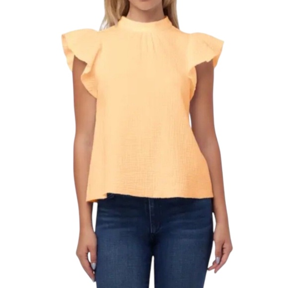 JOE'S Jeans Cotton Gauze Flutter Sleeve Top In Apricot Sherbert - Picture 1 of 10